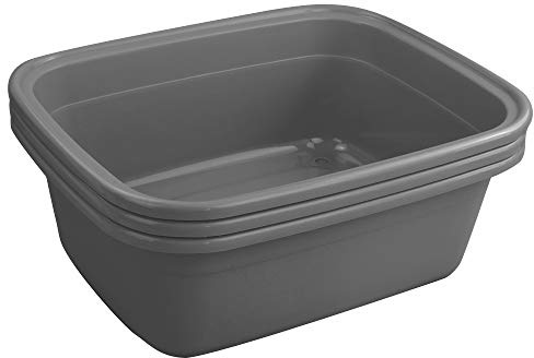 DynkoNA 3 Grey 16 Quart Plastic Rectangular Wash Tub, Washing Bins