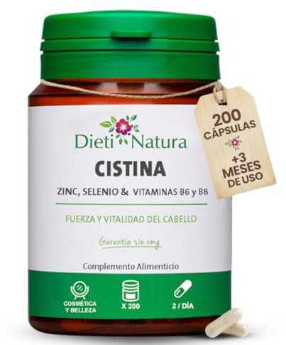 Dieti Natura Cistina 200 cápsulas con L-cistina, Biotina (B8), Zinc, Selenio y B6 - Cistina para Apoyo al cCrecimiento y Cuidado del Cabello en Mujer y Hombre - Sin Gluten ni OGM