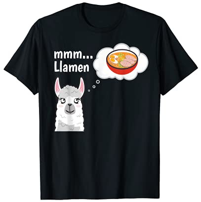 LLAMA DIVERTIDA CON UN CUENCO DE FIDEOS RAMEN JAPONESES Camiseta