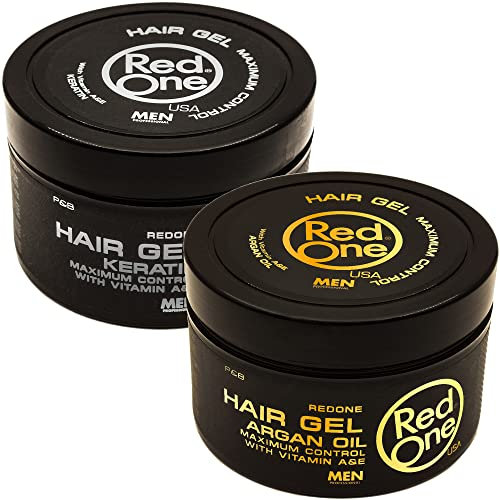 Redone Gel coiffant à la Argan & Keratine 450ml | Look Brillant | Ultra-tenue | Avec Vitamine A&E | Gel pour les cheveux pour hommes et femmes | Parfum Keratin & Argan | Contrôle Maximal Lot de 2