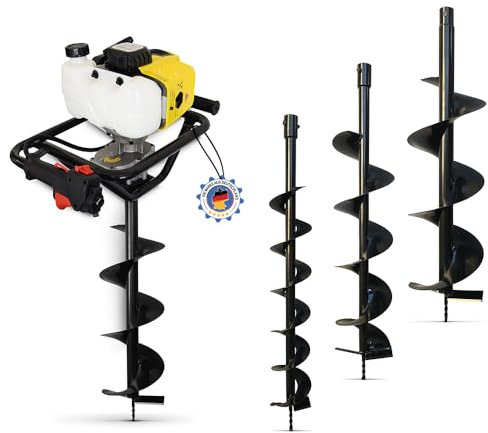BAMATO EBO-80 Benzin Erdbohrer | 3 PS Leistung | 2 Takt Motor | inkl. Bohraufsätze 100/150/200 mm | Bohrlänge 800mm | Bohrer Erdlochbohrer Pfahlbohrer