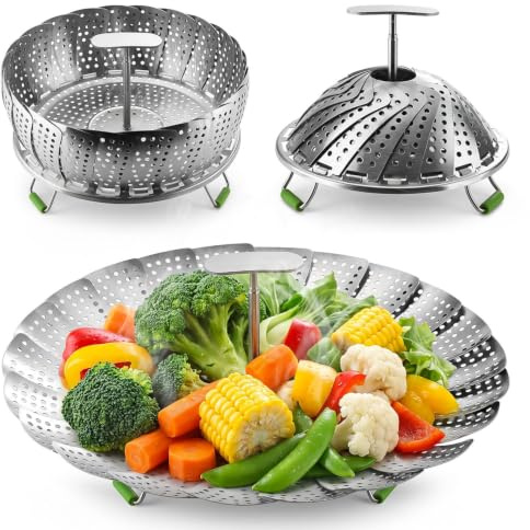 Flexzion Vegetable Steamer Basket for Pot, Stainless Steel, 7-11 Inch