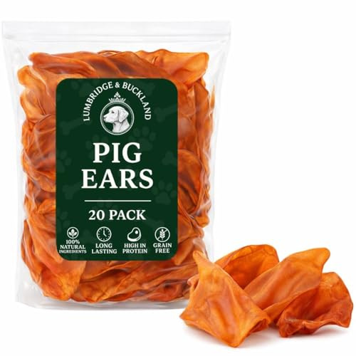 Premium Large Pigs Ears for Dogs (Pack of 20) – Natural Grain Free Air Dried pig ears | Long Lasting Dog Chews | High Protein, Healthy Natural Dog Treats Dogs | Great for Dental Cleaning
