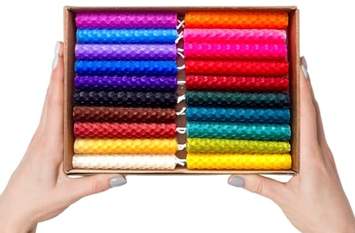 Phoenix Candle Company - Set di candele in cera d'api – 20 pezzi – arrotolate a mano – colori assortiti
