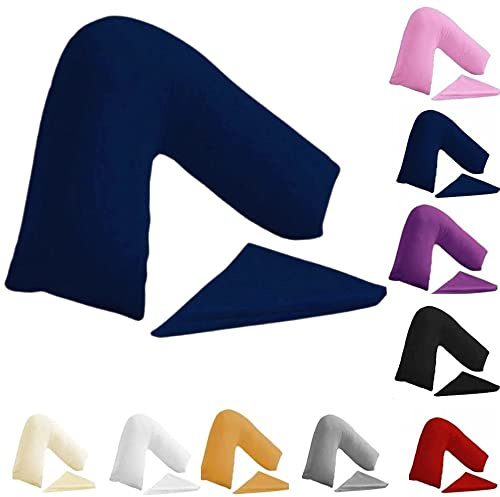 Buzzbuy Federa per cuscino a forma di V, 100% policotone, supporto ortopedico per schiena e collo, per gravidanza/allattamento, solo federa (blu)