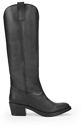 BOSANOVA Botas Cowboy de caña Alta confeccionadas en Piel con Ligero tacón de Madera y de Goma de 5 centímetros. con Forro de Piel. Calzado para Mujer Negro 38
