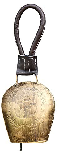 Vivanta 12.7 cm Kuhglocken Geräuschmacher, dekorative Glocke zum Aufhängen an der Wand, antike Kuh-Dekor-Glocken, Lederband, große Glücksglocken, für drinnen und draußen (Religionsthema Om)