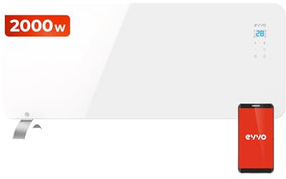 Radiador Eléctrico Bajo Consumo EVVO C Cristal Blanco 2.000W, Wifi, termostato regulable, Google Home Alexa, Mando a distancia, Temporizador, soporte de pie, Calefactor para Baño, Silencioso