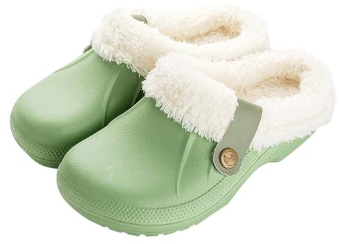 Oanviso Zapatillas de Peluche Hombre Zuecos Mujer Invierno Zapatos de Jardín Impermeable Antideslizantes Pantuflas Forro Pelusa Caliente Zapatilla de Exterior A Verde 42/43 EU