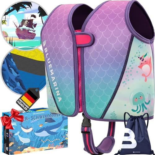Bluemarina Schwimmweste für Kinder | Verschiedene Größen von Kleinkind bis Baby - Schwimmlernhilfe - Schwimmhilfe - Schwimmflügel - Schwimmring - Schwimm Weste für Kind ab 1-9 Jahren (Mermaid, L)