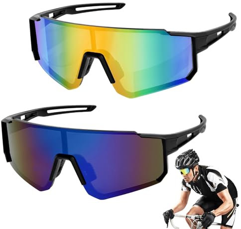 WuGU Sport Sonnenbrille, 2 Stück Polarisiert Fahrradbrille Herren, UV400 Sportbrille-Fahrradbrille Damen, Schnelle Brille Rave für Outdoorsport Radfahren Fahren Outdooraktivitäten Laufen