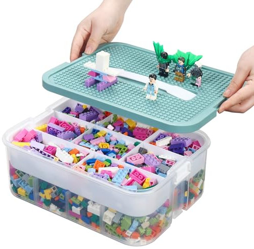 Douorgan Toy Storage Organizer for Lego Stackable Organizer Bins with Compartments Portable Containers with Lids Building Blocks Miniature Organizer Storage Box Toy Chest Case (1 Layer)