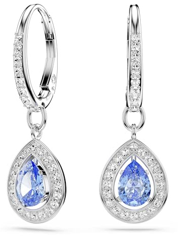 Swarovski Una Angelic Drop-Ohrhänger, Blaue, Rhodinierte Ohrringe mit Strahlenden Swarovski Kristallen im Tropfenschliff