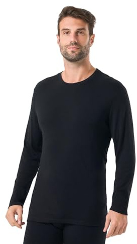 Merino Protect - Camisas de manga larga para hombre, 100% lana merino, capa base, resistente al olor, ropa térmica para caza y senderismo, 250 negro., X-Large