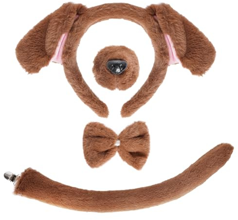 Jmkcoz 4 Pieces Animal Puppy Dog Costume Set Brown Puppy Dog Ears Headband Tail Nose Bowtie for Halloween Cosplay Dress Up Party