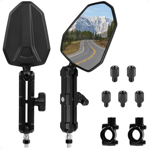 Evermotor 360° Motorradspiegel mit doppelter Kugel, E-geprüft Motorrad Spiegel, Motorrad Rückspiegel Set M8 M10 Kompatibel mit meisten Motorräder, ADV, ATV, Moped, Quad (2 Stück)