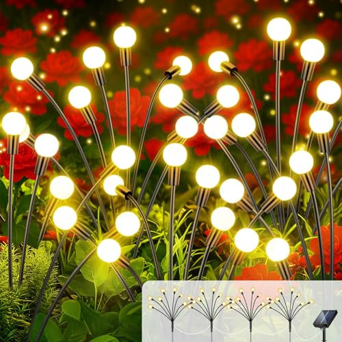4 Stück Solarlampen für Außen Garten mit 8 Kugeln, IP65, Wasserdicht, Romantisch Glühwürmchen Solarleuchten für Den Außenbereich Garten Hof Nachtdekoration, Warmweiß