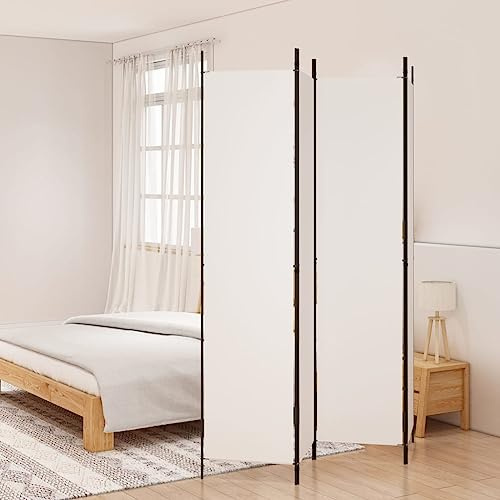 Biombo Separador de Ambientes 4 Paneles 200x220 cm, Pared Divisoria Plegable de Tela Blanca Transpirable, Pantalla para Dormitorio, Oficina, Fondo Fotográfico o Protección Solar