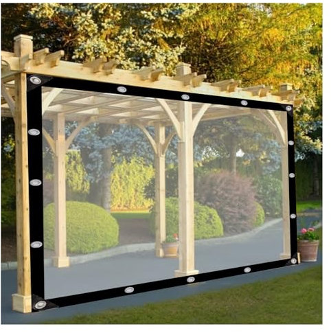 MYJIO wasserdichte Plane, 0,14 mm dick, regensichere Plane mit Ösen, transparente Pavillon-Seitenwände for Garten- und Outdoor-Camping(3x3.5m/9.84x11.48ft)