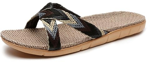 Mules pour homme - Antidérapantes - Pour l'été - Chaussures de plage - Confortables - En lin - Légères - Plateforme - Pour l'intérieur et l'extérieur