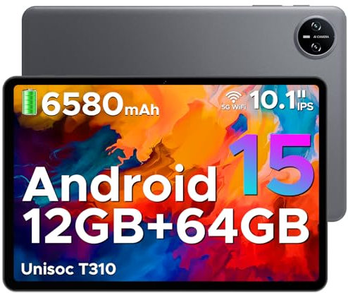 DOOGEE Tab A9 Tablet 10 Zoll Android 15, 12GB RAM+64GB ROM(TF 2TB) Gaming Tablet, 6580mAh, Unisoc T310, Dual Speaker, 5G WiFi, 8MP Kamera, Type-C, GMS, Bluetooth 5.0, Face ID, 3.5mm Kopfhöreranschluss