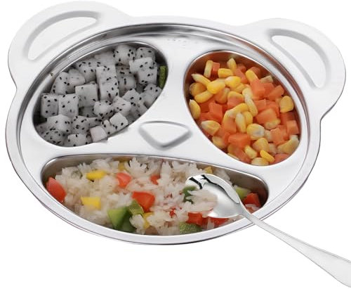 heavenlife Platos de Comedor de Acero Inoxidable, Platos De Cena para Niños, Platos Divididos con Cuchara, Reutilizable Bandejas de Comida de Metal