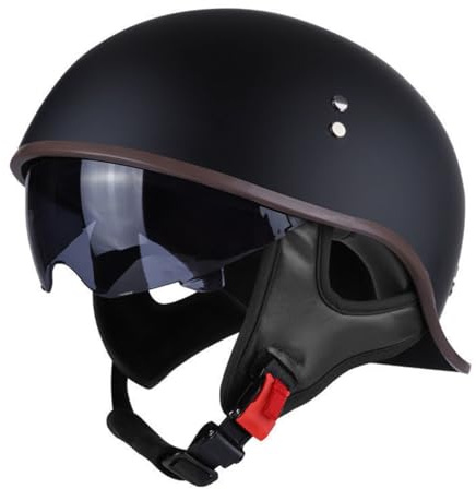 German Style Retro Baseball Cap Motorcycle Helmet Open Face v Helmet with Visor Adults Skull Cap Half Shell Motorcycle Helmet Cruiser Moped v Jet Helmet for Men Wome DOT Approved(D,X-Large)
