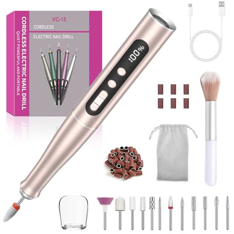 Fresa per unghie senza fili, 35.000 giri/min, lima elettrica per unghie in gel, 15 in 1, fresa professionale per unghie e unghie acriliche, 5 velocità, batteria ricaricabile, set di pedicure manicure