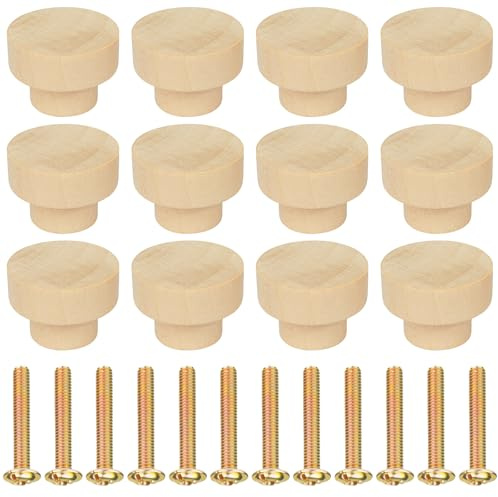 Ainiv 12pcs Poignée Meuble en Bois, Rond Boutons de Meuble