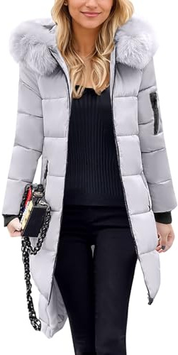 Genérico Chaqueta Acolchada con Capucha con Detalle de Peluche en Capucha Largo Medio Tallas Grandes Amplio y Confortable para Invierno y Paseos