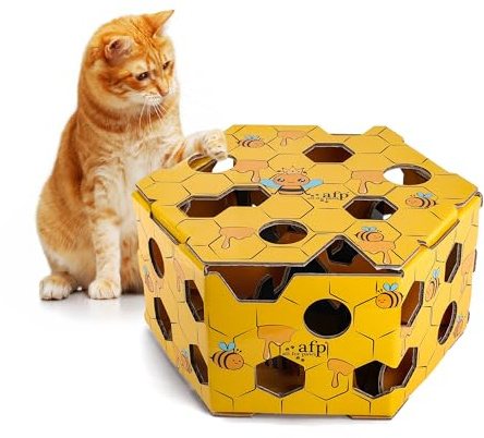 ALL FOR PAWS Interaktiv kattgodis pusselbox och pusselmatare – present labyrintlåda för inomhus katter – berikning matdispenser leksak (luddig hive)