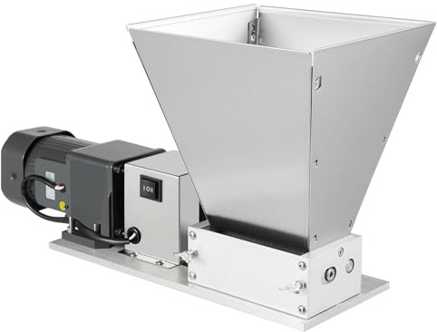 Elektrische Getreidemühle 220V, 60W Schrotmühle mit 4L Trichter, Obstmühle für Äpfel & Flockenquetsche für Hafer, 20kg/h Edelstahl-Mühle für Getreide, Trauben und Pellets, Inkl. 4 Trichter