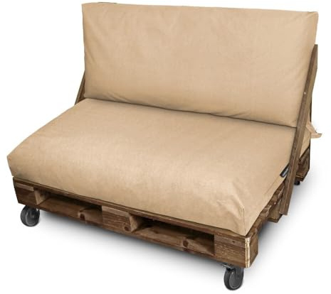 HAPPERS Cojín para Palets Toldotex Impermeable BEIG Set: Asiento 120x80x20 (Liso) + Respaldo 120x45x20 (Liso)