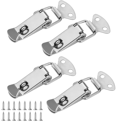 Lethra 4 Piezas Cierre de Resorte Acero Inoxidable, Cerradura de Palanca 73mm, Cierre de Tension con Ojo de Cerradura y Tornillos, para Puertas, Ventanas, Armarios y Cajas de Herramientas