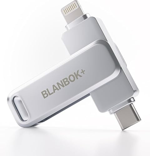 BLANBOK+ 128G Pendriver para iPhone, Memoria USB 3 en 1 Lightning y Type-C con Adaptador USB 3.0, Memoria Externa para iPhone