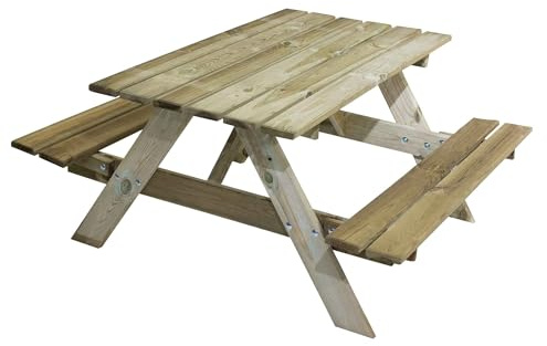 AVANTI TRENDSTORE - Varenna - Tavolo da picnic per bambini in legno massello con 2 panche integrate.uso esterno, struttura robusta e angoli arrotondati. Ideale per giardino e terrazza. 105x50x90 cm