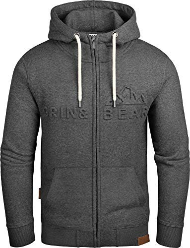 Grin&Bear Herren Kapuzenpullover mit geprägtem Logo in anthrazit, XL, GEC017