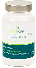 Vitalsee L - ARGININ 600 PLUS - 60 vegane Kapseln - mit Vitamin C und Vitamin B1-600 mg L- Arginin je Kapsel