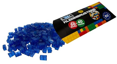 CMC imports 50 Klemmbausteine Bausteine 1x2 Noppen Kompatibel freie Auswahl 34 Farben (192 - Blau - Transparent)