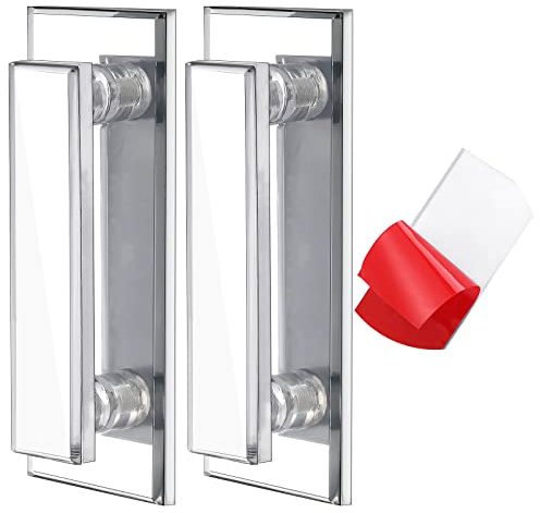 Weysat 2 Pcs Mirror Closet Door Pulls Handle Adhesive Self Stick Acrylic Drawer Handle Knob Large Clear Instant Stick on Knobs for Closet Cabinet Wardrobe Windows Dresser Sliding Door (5 x 2 Inch)