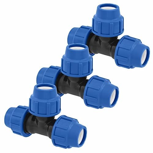 SmartProduct T-Stück PE Rohr Fitting 20mm x 20mm x 20 mm Verschraubung PN16 DVGW Trinkwasser zertifiziert – Klemmverbinder – PP T Stück Kupplung kompatibel mit PE80 PE100 Rohren - 3er-Pack