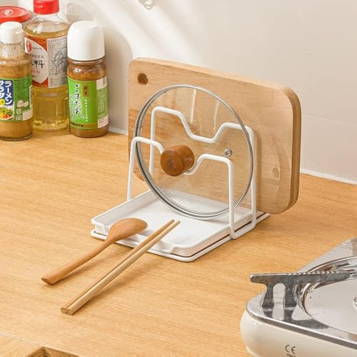 STARRY G Kitchen Utensils Rest with Drip Pad, Cooking Spoon Rest with Lid Holder, Heat-Resistant Double Layer Pot Lid Holder Stand, Countertop Organiser Rack for Cooking Tools, Cutlery Tray Shelf - W