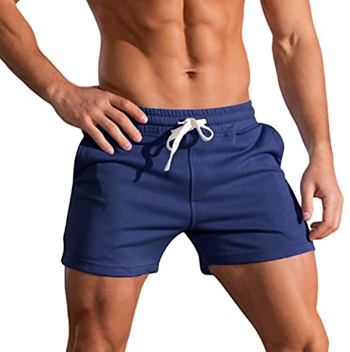 Men's 3 Inch Running Shorts Gym Training Bodybuilding Short Breathable Cotton Sports Shorts Navy Blue XL