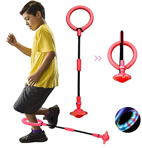 JUNBAOYYDS Kinder Blinkender Springring, Knöchel Skip Ball, Faltbare Knöchelsprungball, Springender Ball Blinkender, Outdoor-Hüpfspiel für Erwachsene, Kinder (rot)