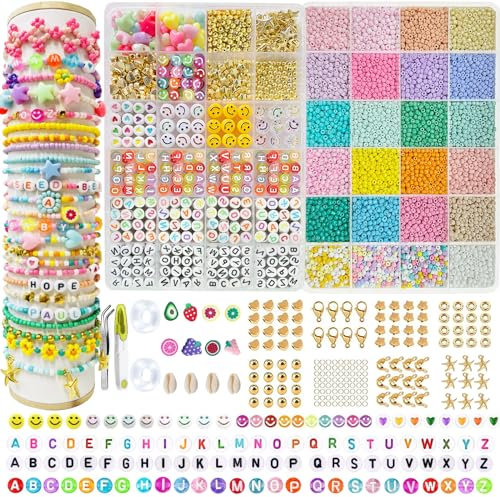 Konoz Perlen für Auffädeln, 18000+Stück Glasperlen Set, 2 Boxen Perlen Set Pastell, Schmuck Selber Machen Set, Armbänder Selber Machen Kinder, Basteln Mädchen Geschenk 4 5 6 7 8 9 Jahre