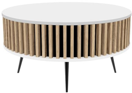 golddoor Couchtisch Borneo, Lamellen-Design, Durchmesser 90 cm, Höhe 46 cm lamellen, runder couchtisch, modern, beistelltisch, Tisch