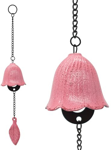 MrMrKura Carillons à vent en feuilles japonaises, petit carillon à vent en pendentif en fonte pour décoration extérieure de jardin, arrière-cour, maison (rose)