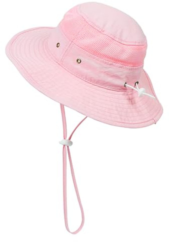 YAMEIZE Baby Kids Bucket Sun Hat - Wide Brim Mesh Girls Sun Hat UPF50+ with Adjustable Strap Summer Beach Hat for 4-8 Years