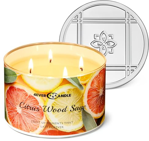 4EVER CANDLE Sojavax blandning ljus hem salvia doftande 4 vekar ljus citrusträ aromaterapi festljus avkopplande mer än 50 timmars brinnande, 18 oz