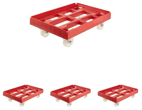 Keeeper Plataforma con Ruedas para Cajas o Cestas de Transporte, Carga máxima: 300 kg, 61 x 41 x 19 cm, Rolf, Rojo (Paquete de 4)